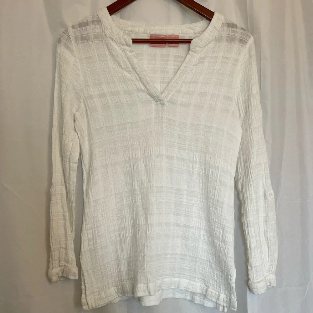 MARINA LUNA Women’s White V Neck Long Sleeve Tunic Shirt Size Small